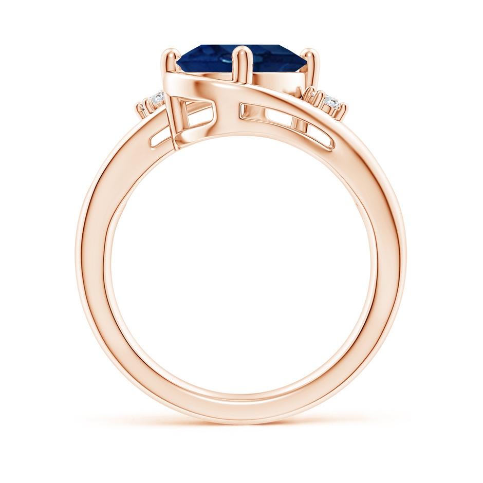 10x8mm AA Blue Sapphire and Diamond Split Shank Ring in Rose Gold side 199