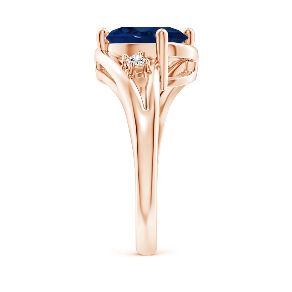 10x8mm AA Blue Sapphire and Diamond Split Shank Ring in Rose Gold side 299