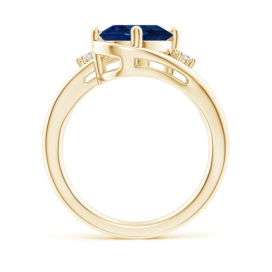 10x8mm AA Blue Sapphire and Diamond Split Shank Ring in Yellow Gold side 199
