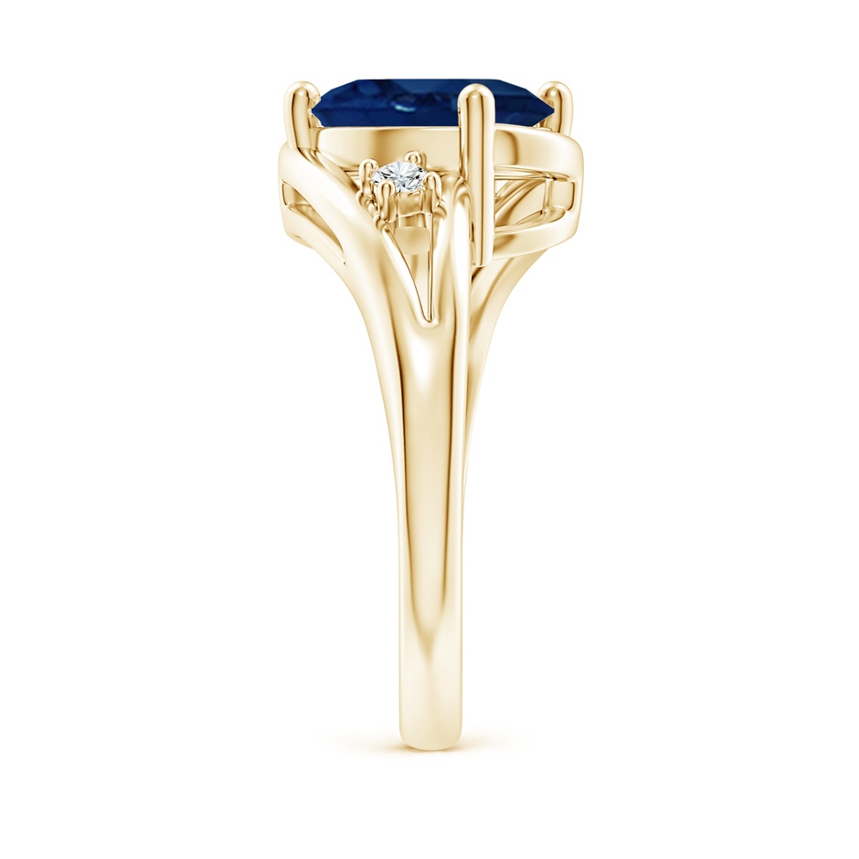 10x8mm AA Blue Sapphire and Diamond Split Shank Ring in Yellow Gold side 299