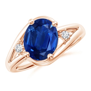 10x8mm AAA Blue Sapphire and Diamond Split Shank Ring in 9K Rose Gold