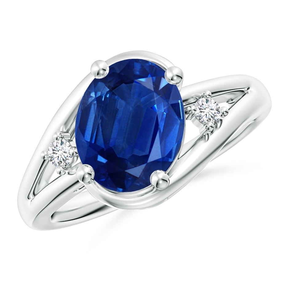 10x8mm AAA Blue Sapphire and Diamond Split Shank Ring in P950 Platinum 