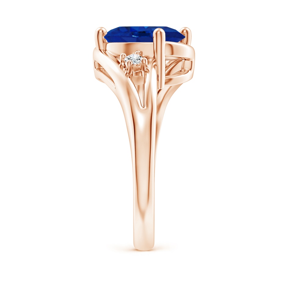 10x8mm AAA Blue Sapphire and Diamond Split Shank Ring in Rose Gold side 299