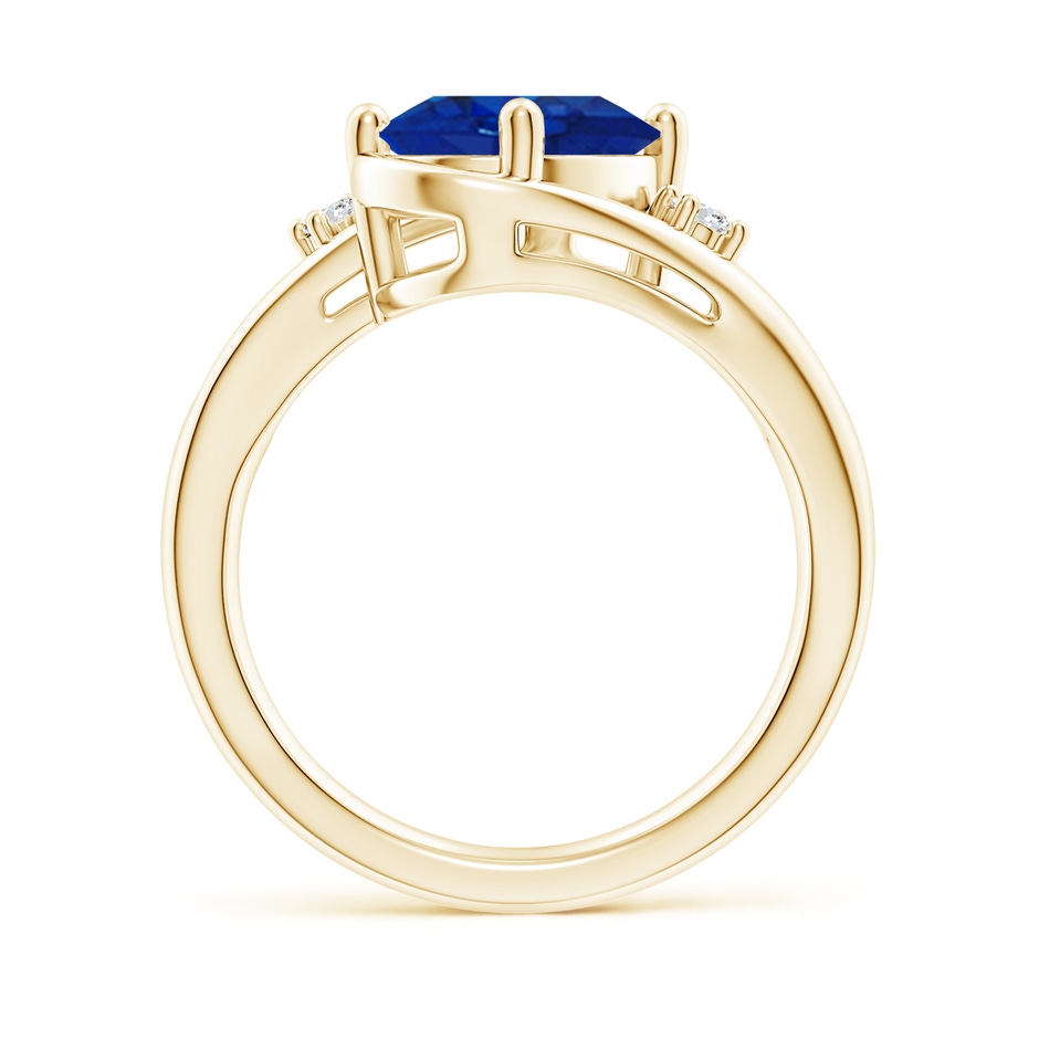 10x8mm AAA Blue Sapphire and Diamond Split Shank Ring in Yellow Gold side 199