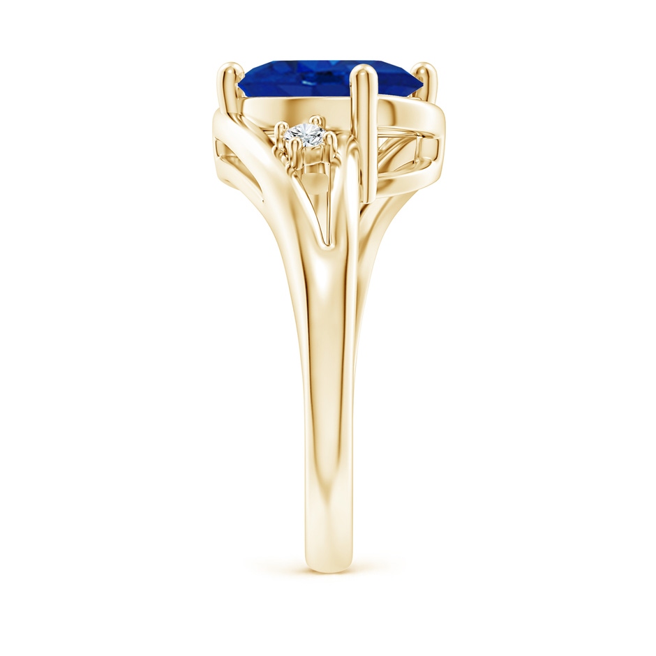 10x8mm AAA Blue Sapphire and Diamond Split Shank Ring in Yellow Gold side 299
