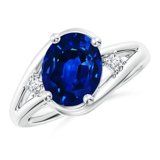 10x8mm AAAA Blue Sapphire and Diamond Split Shank Ring in P950 Platinum