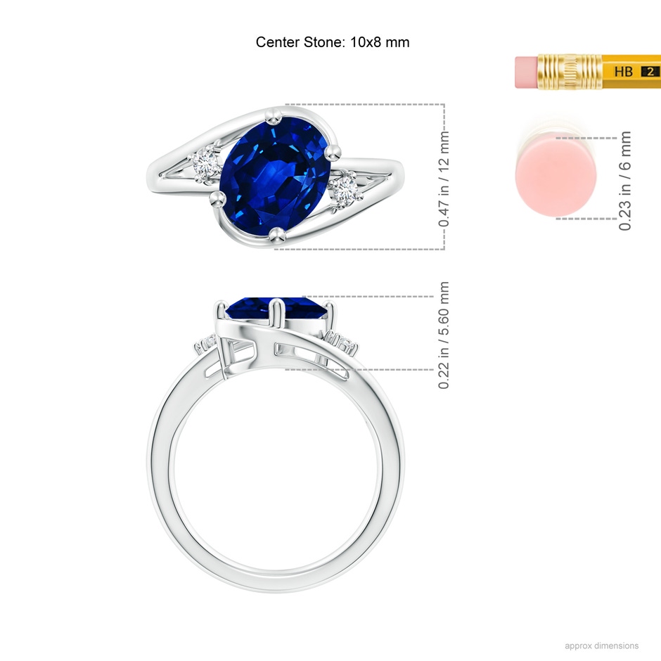 10x8mm Lab-Grown Blue Sapphire and Diamond Split Shank Ring in P950 Platinum ruler