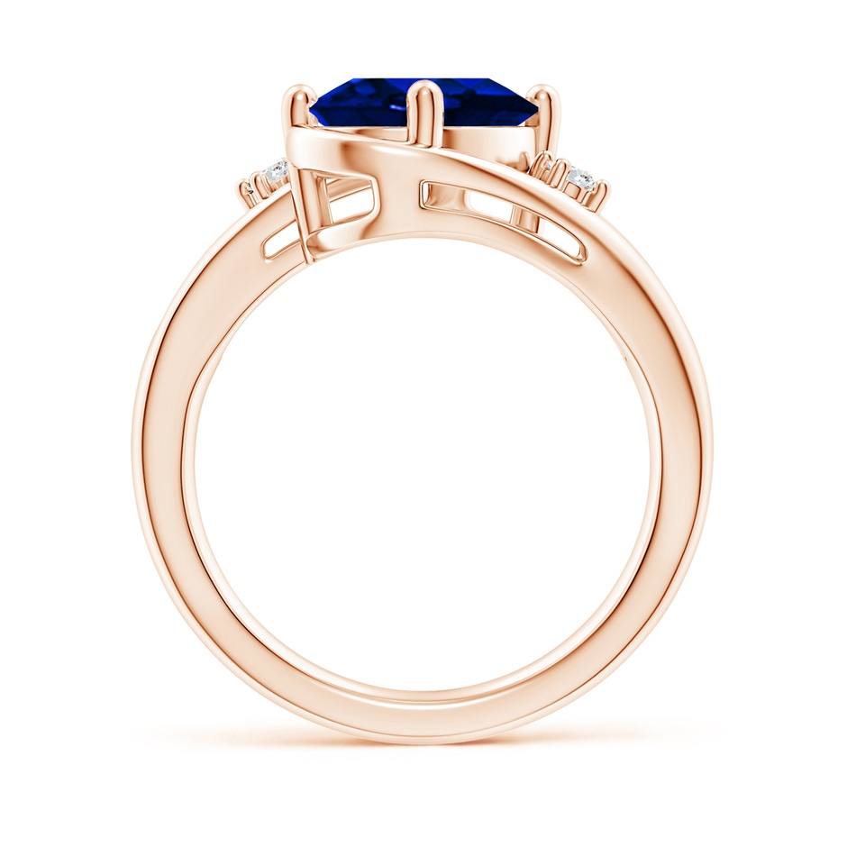 10x8mm AAAA Blue Sapphire and Diamond Split Shank Ring in Rose Gold side 199