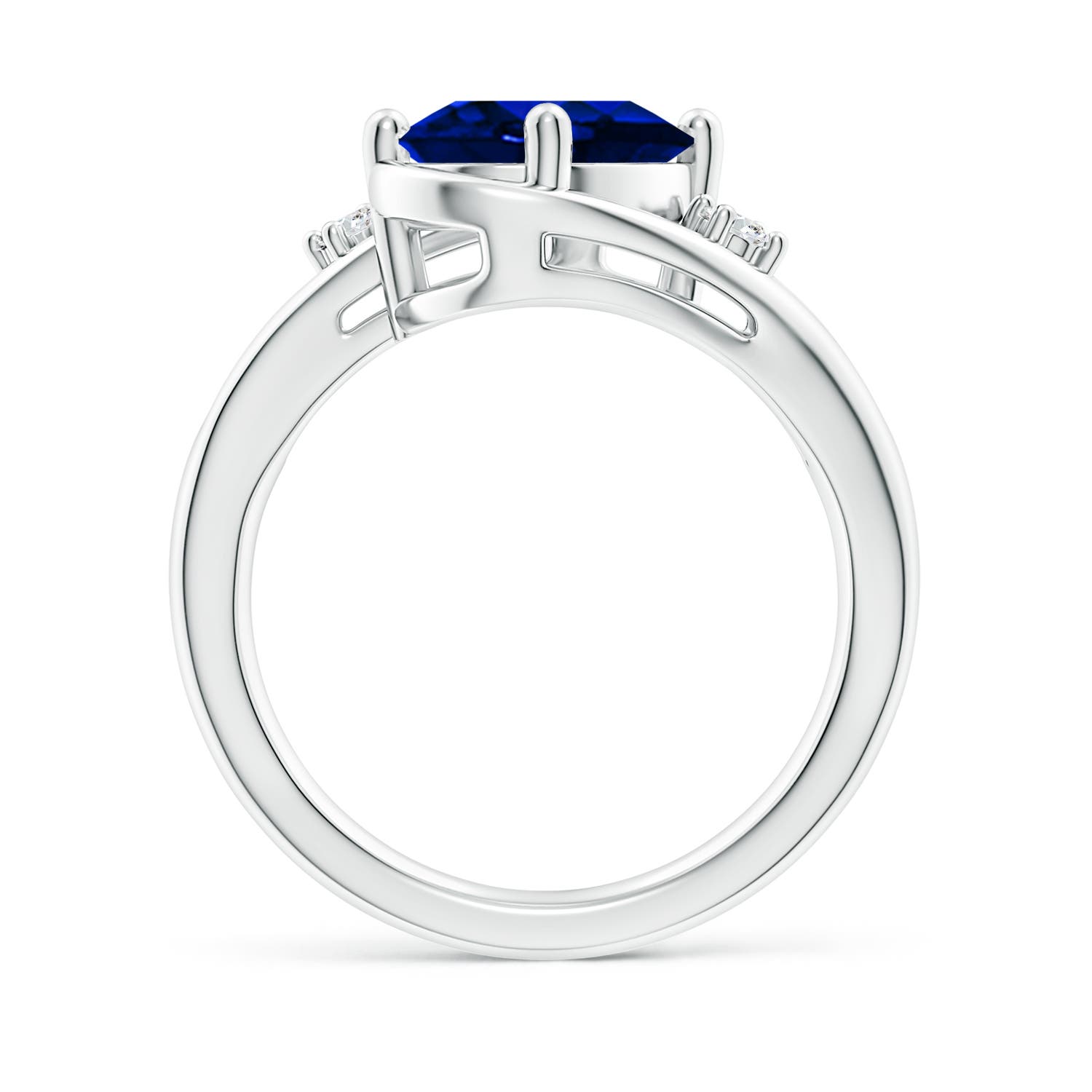 10x8mm AAAA Blue Sapphire and Diamond Split Shank Ring in White Gold