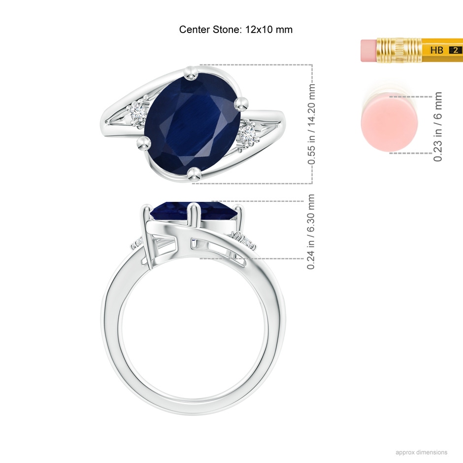12x10mm A Blue Sapphire and Diamond Split Shank Ring in P950 Platinum ruler