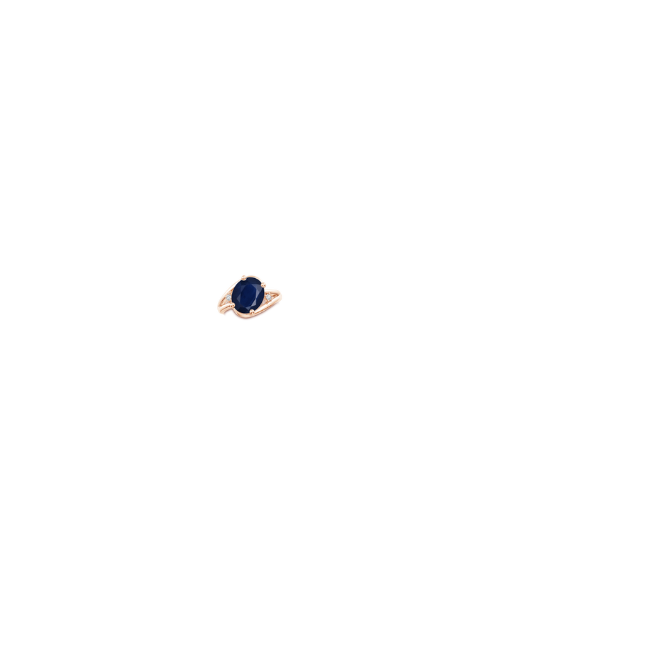 12x10mm A Blue Sapphire and Diamond Split Shank Ring in Rose Gold hand