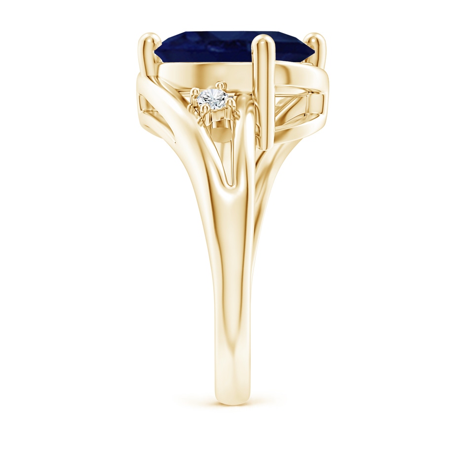 12x10mm A Blue Sapphire and Diamond Split Shank Ring in Yellow Gold side 299