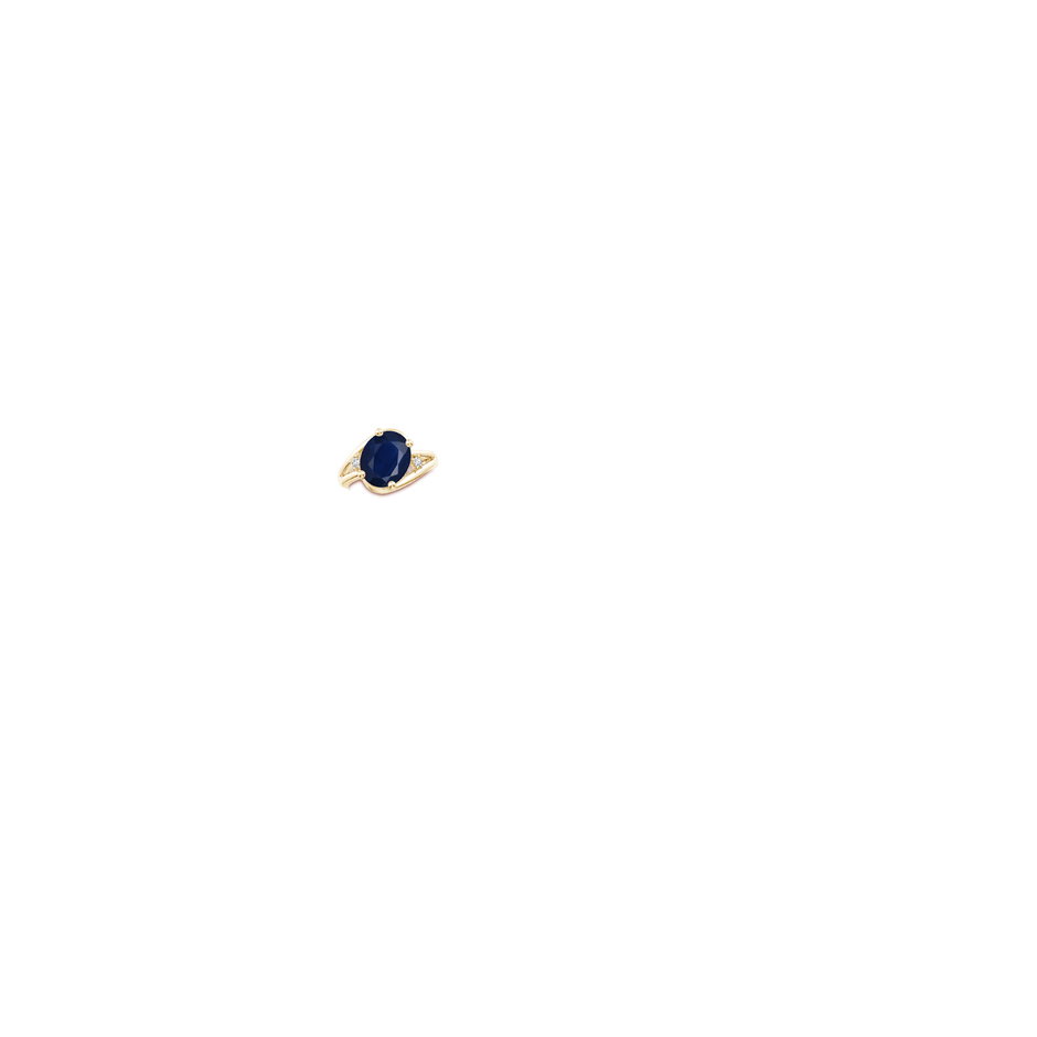 12x10mm A Blue Sapphire and Diamond Split Shank Ring in Yellow Gold hand