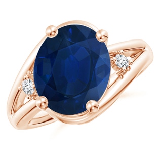 12x10mm AA Blue Sapphire and Diamond Split Shank Ring in 10K Rose Gold