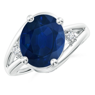 12x10mm AA Blue Sapphire and Diamond Split Shank Ring in P950 Platinum