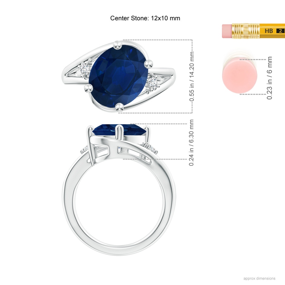 12x10mm AA Blue Sapphire and Diamond Split Shank Ring in P950 Platinum ruler