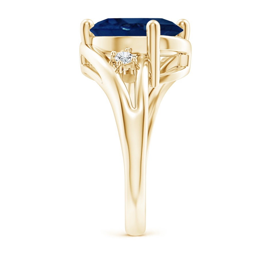 12x10mm AA Blue Sapphire and Diamond Split Shank Ring in Yellow Gold side 299