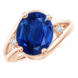 12x10mm AAA Blue Sapphire and Diamond Split Shank Ring in 10K Rose Gold