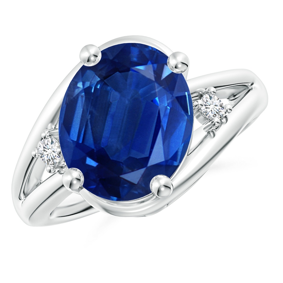 12x10mm AAA Blue Sapphire and Diamond Split Shank Ring in P950 Platinum 