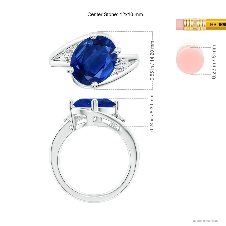 12x10mm AAA Blue Sapphire and Diamond Split Shank Ring in P950 Platinum ruler
