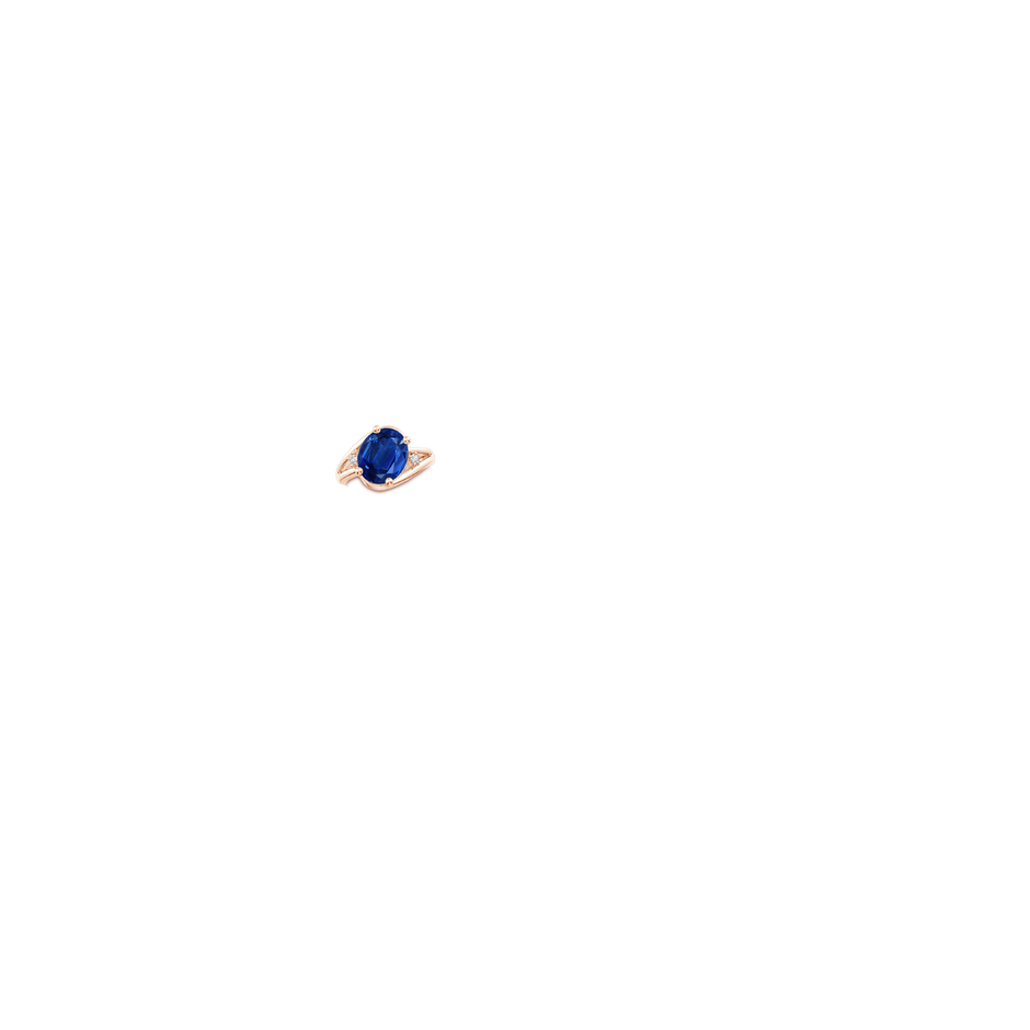 12x10mm AAA Blue Sapphire and Diamond Split Shank Ring in Rose Gold hand
