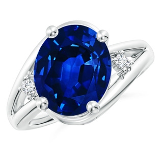 12x10mm Lab-Grown Blue Sapphire and Diamond Split Shank Ring in P950 Platinum