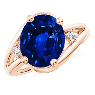 12x10mm AAAA Blue Sapphire and Diamond Split Shank Ring in Rose Gold