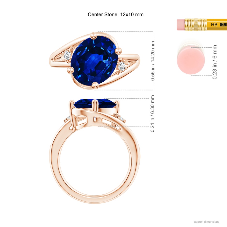 12x10mm Lab-Grown Blue Sapphire and Diamond Split Shank Ring in Rose Gold ruler