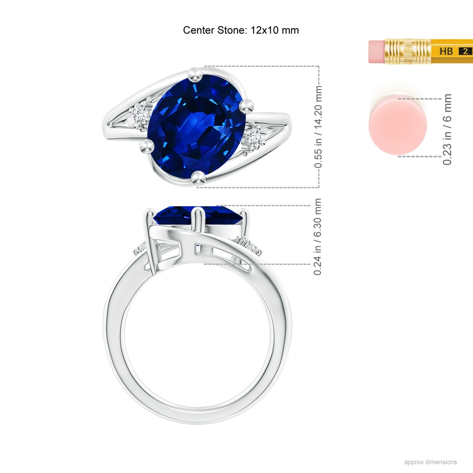 12x10mm Lab-Grown Blue Sapphire and Diamond Split Shank Ring in White Gold ruler