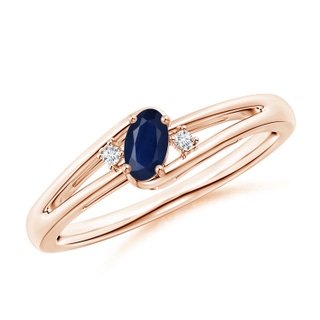 5x3mm A Blue Sapphire and Diamond Split Shank Ring in 10K Rose Gold