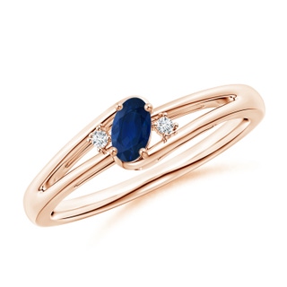 5x3mm AA Blue Sapphire and Diamond Split Shank Ring in 10K Rose Gold
