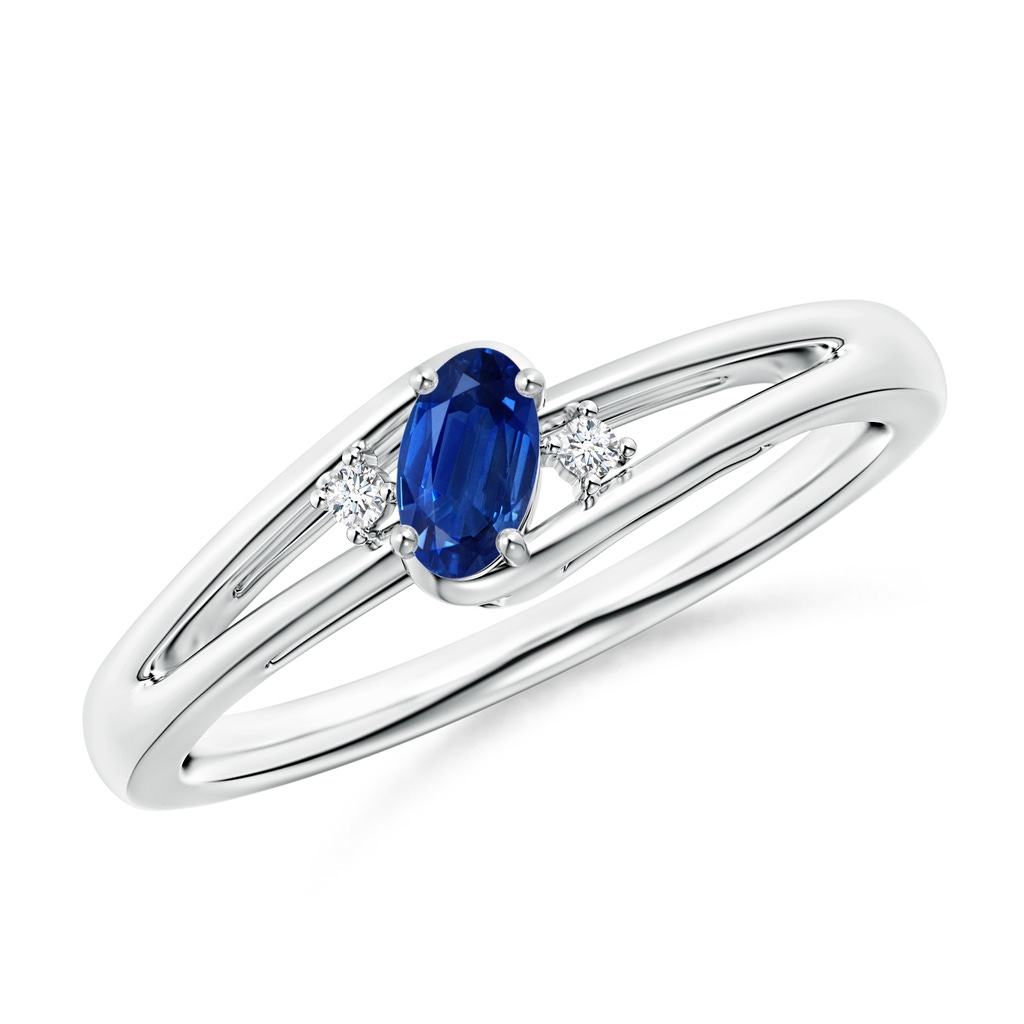 5x3mm AAA Blue Sapphire and Diamond Split Shank Ring in 9K White Gold