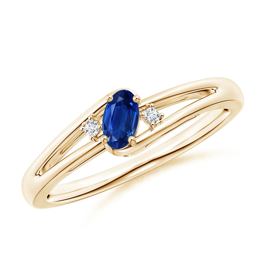 5x3mm AAA Blue Sapphire and Diamond Split Shank Ring in Yellow Gold 