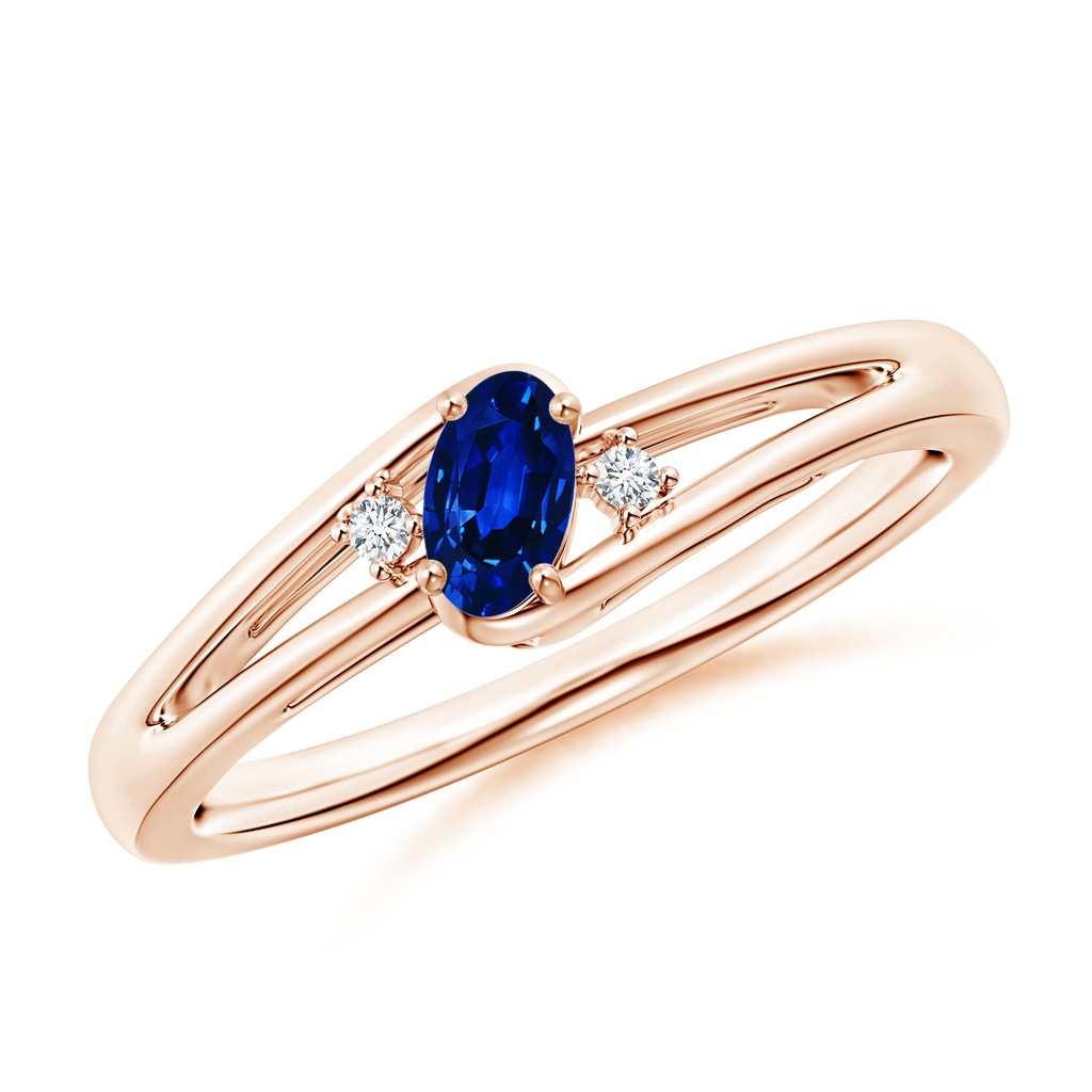 5x3mm AAAA Blue Sapphire and Diamond Split Shank Ring in Rose Gold