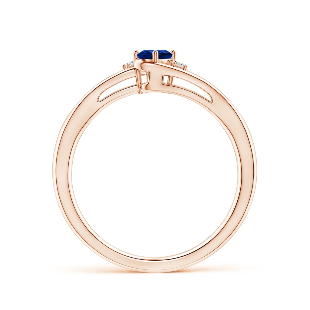 5x3mm AAAA Blue Sapphire and Diamond Split Shank Ring in Rose Gold - side 199