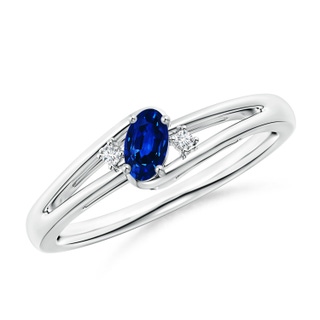 5x3mm AAAA Blue Sapphire and Diamond Split Shank Ring in White Gold