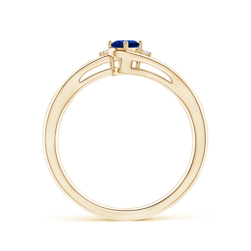 5x3mm AAAA Blue Sapphire and Diamond Split Shank Ring in Yellow Gold - side 199