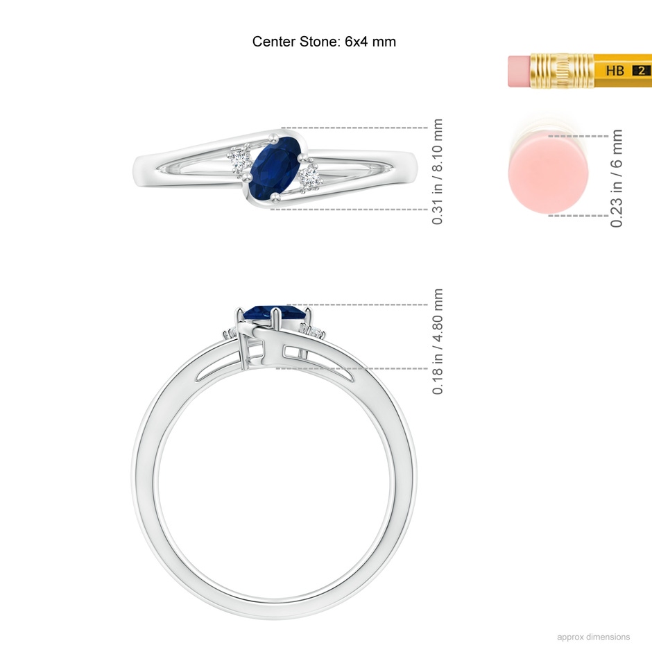 6x4mm AA Blue Sapphire and Diamond Split Shank Ring in White Gold ruler