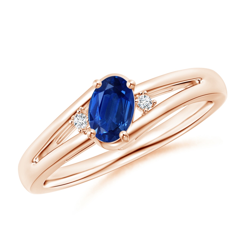 6x4mm AAA Blue Sapphire and Diamond Split Shank Ring in Rose Gold 