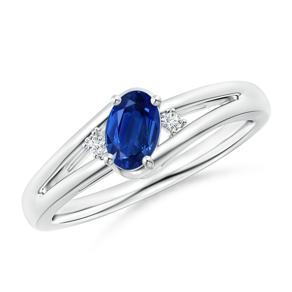 6x4mm AAA Blue Sapphire and Diamond Split Shank Ring in White Gold 