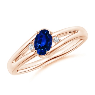 6x4mm AAAA Blue Sapphire and Diamond Split Shank Ring in Rose Gold