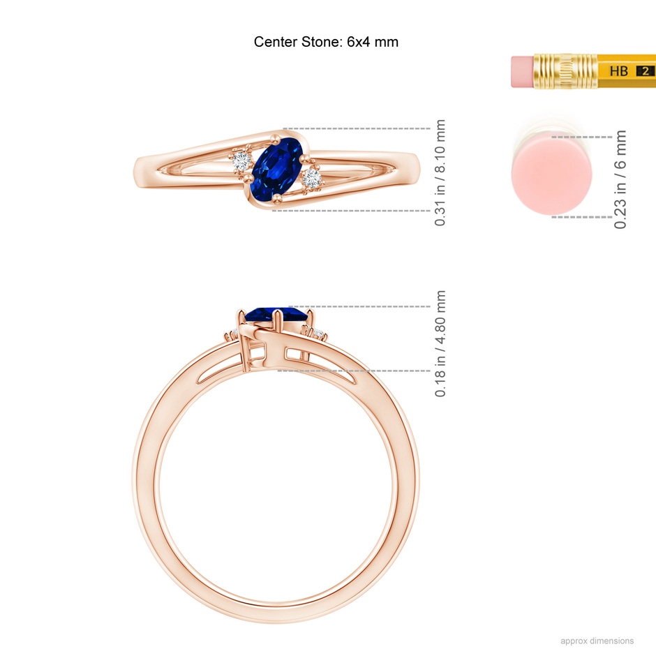 6x4mm Lab-Grown Blue Sapphire and Diamond Split Shank Ring in Rose Gold ruler