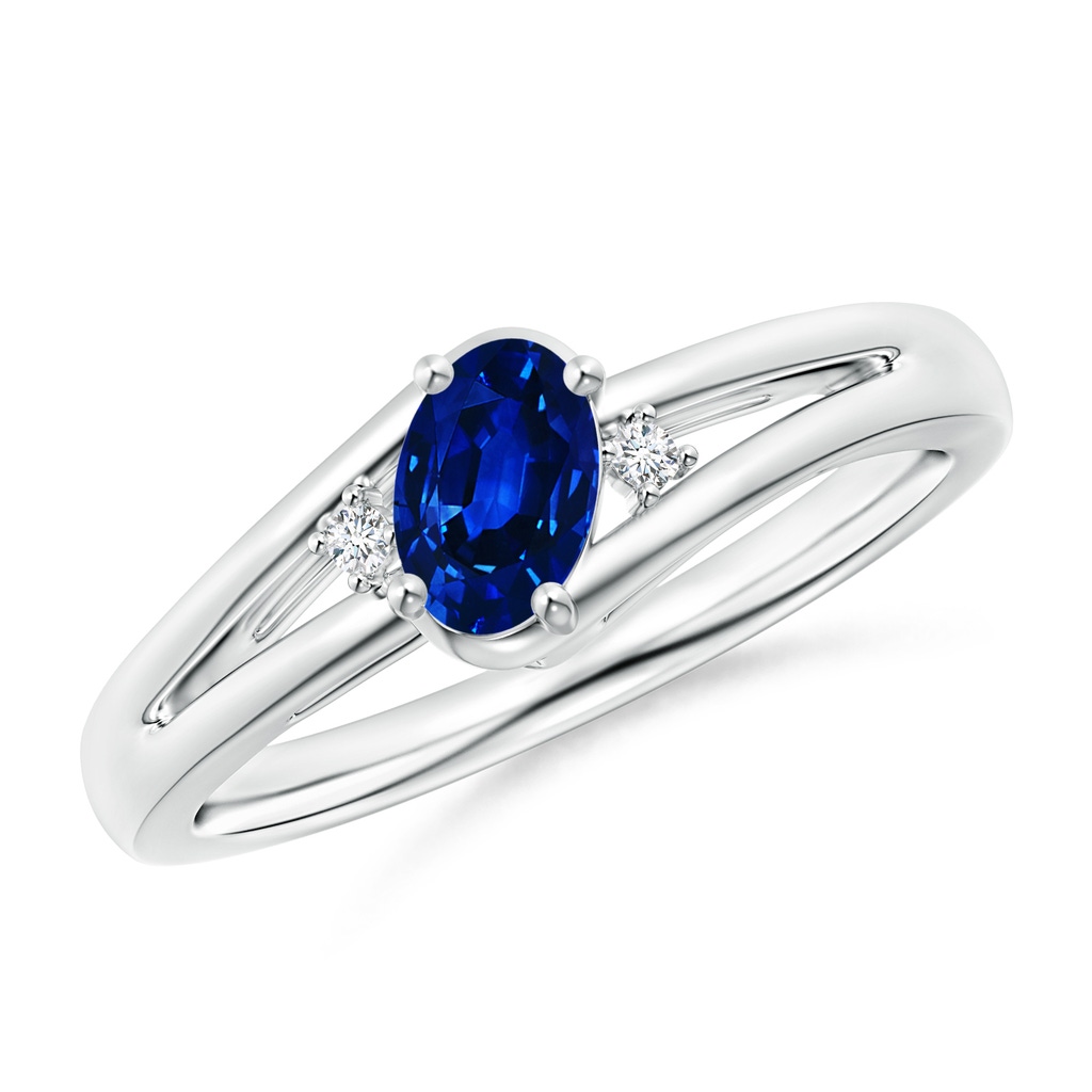6x4mm AAAA Blue Sapphire and Diamond Split Shank Ring in White Gold