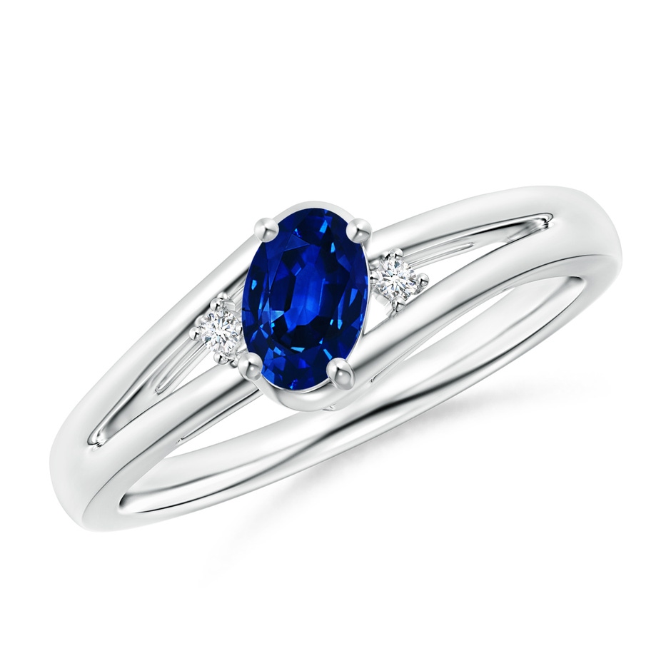 6x4mm AAAA Blue Sapphire and Diamond Split Shank Ring in White Gold 