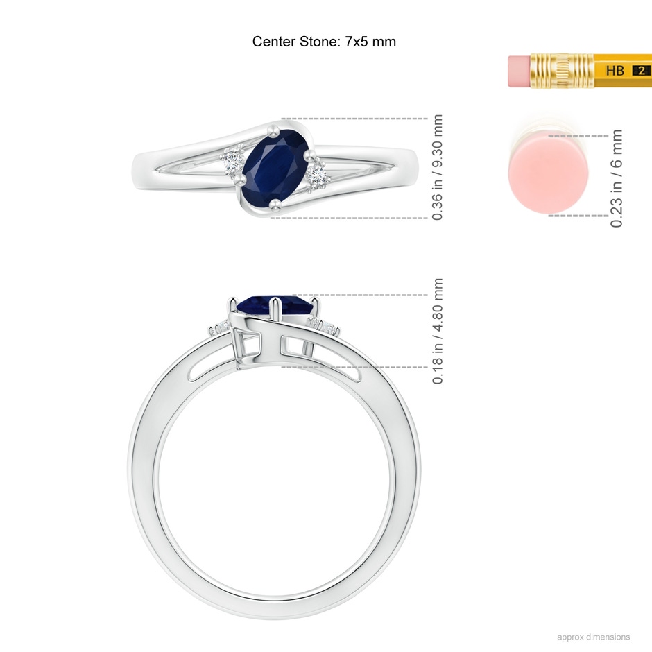 7x5mm A Blue Sapphire and Diamond Split Shank Ring in P950 Platinum ruler