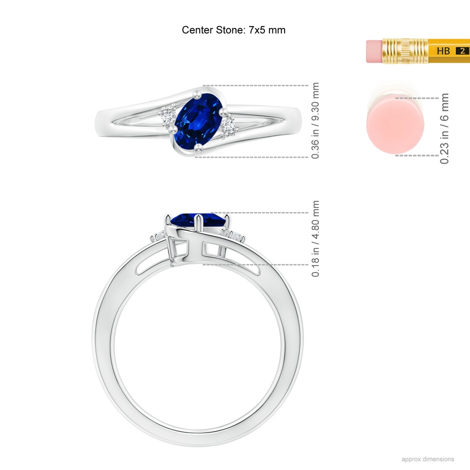 7x5mm AAAA Blue Sapphire and Diamond Split Shank Ring in P950 Platinum ruler