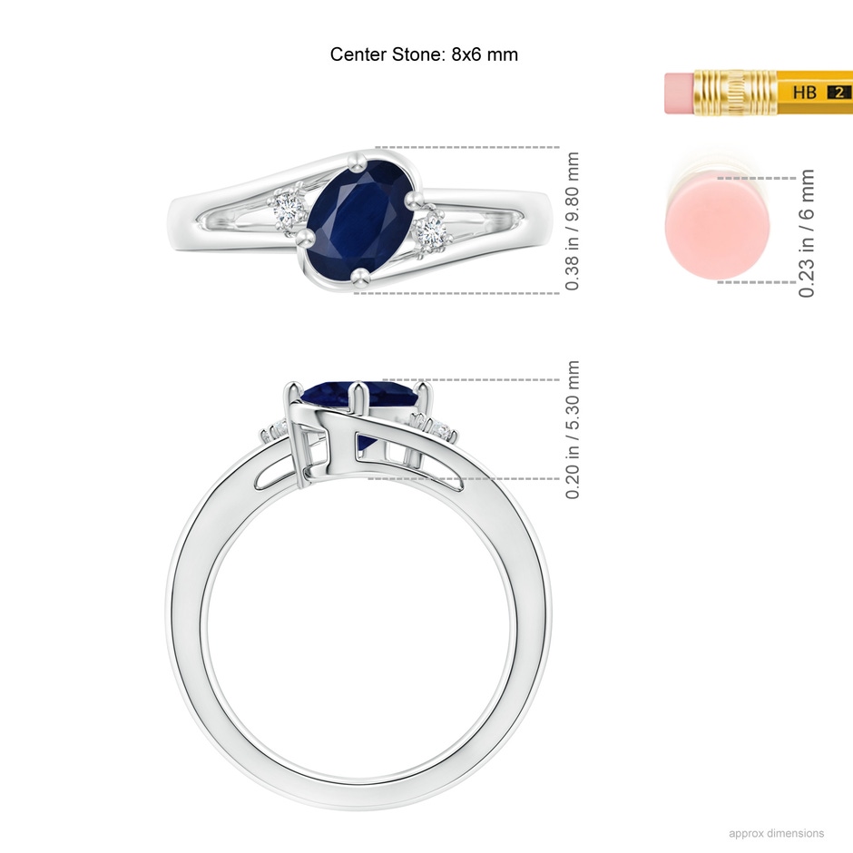 8x6mm A Blue Sapphire and Diamond Split Shank Ring in P950 Platinum ruler