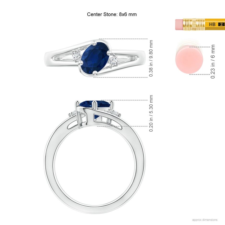 8x6mm AA Blue Sapphire and Diamond Split Shank Ring in P950 Platinum ruler