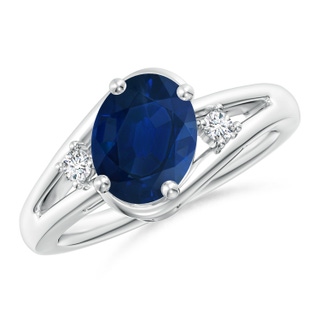 9x7mm AA Blue Sapphire and Diamond Split Shank Ring in P950 Platinum