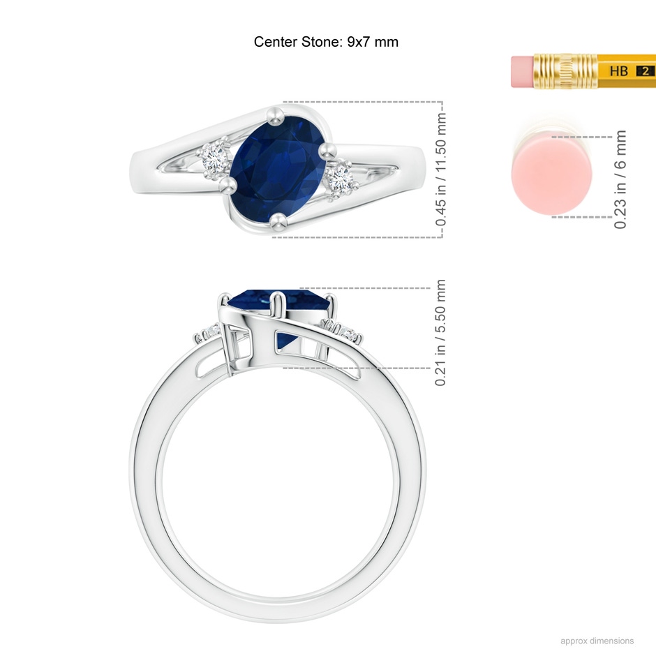 9x7mm AA Blue Sapphire and Diamond Split Shank Ring in P950 Platinum ruler